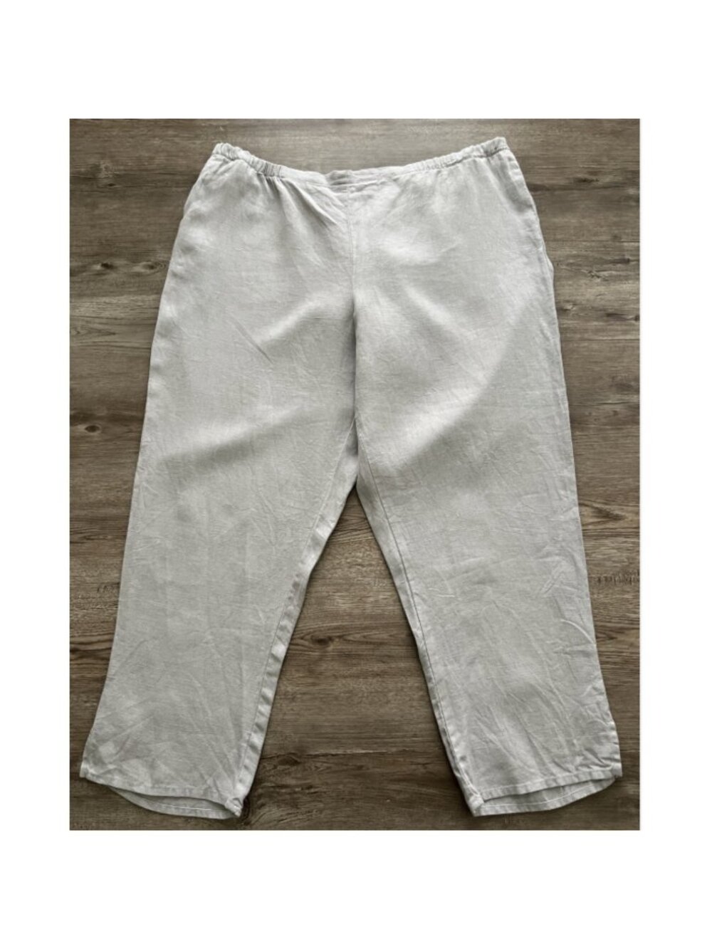FLAX Jeanne Engelhart Ankle Pants Womens L Gray 100% Linen Pull On Pocketed